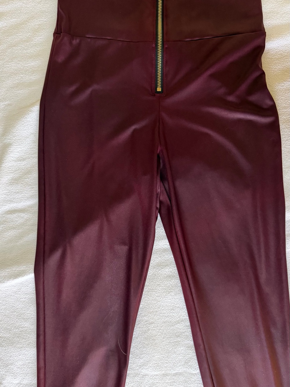 Two Hearts Burgundy Disco Pants Exposed Gold Zipper High Rise Stretch Leggings M